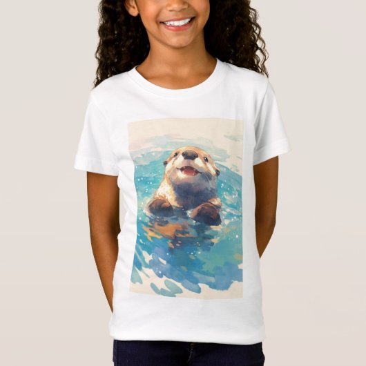 日差しの中を飛び跳ねるカワウソ Tシャツ (正面)