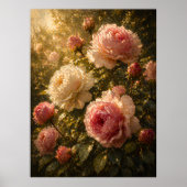 日差しの薔薇の油絵 – ビンテージの花の壁掛けアート ポスター (正面)