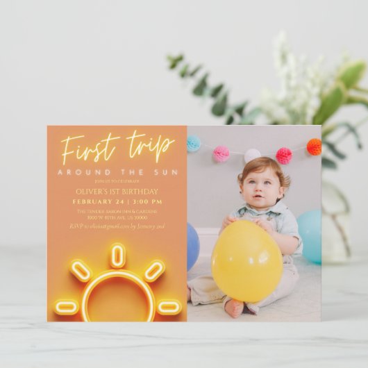 日帰りのまわりに最初の旅行の写真1日の誕生日 招待状 (スタンド正面)