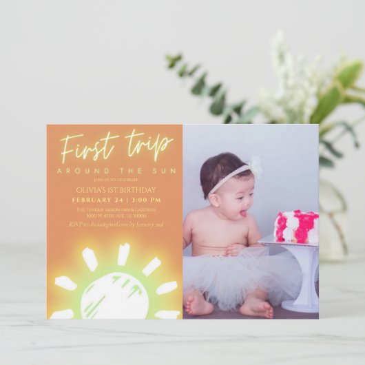 日帰りのまわりに最初の旅行の写真1日の誕生日 招待状 (スタンド正面)