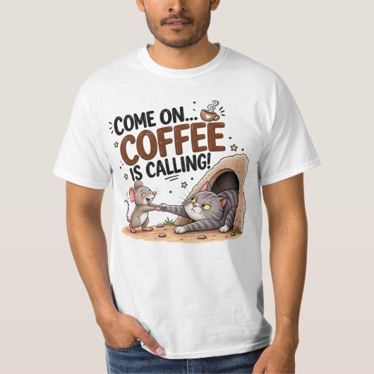 日常のコーヒー愛好家のためのコーヒーユーモア Tシャツ (正面)