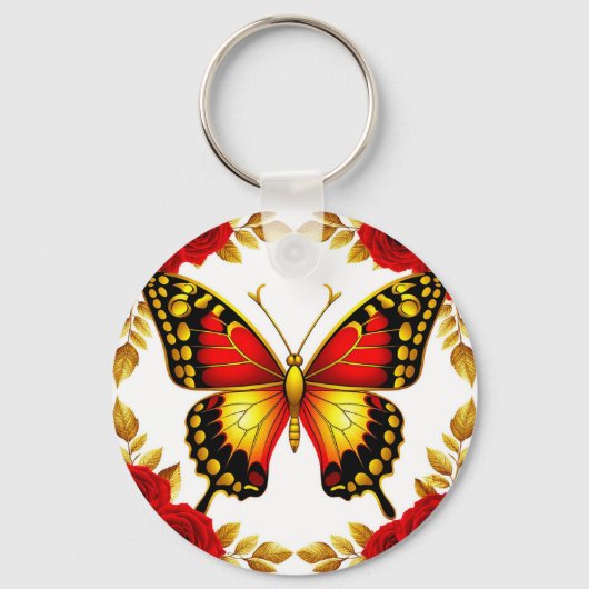 日常のスタイルに黄金の蝶とバラを 🦋 キーホルダー (正面)