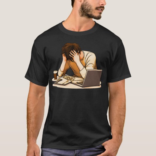日常の疲労 デジタルオーバーロード グラフィック Tシャツ (正面)