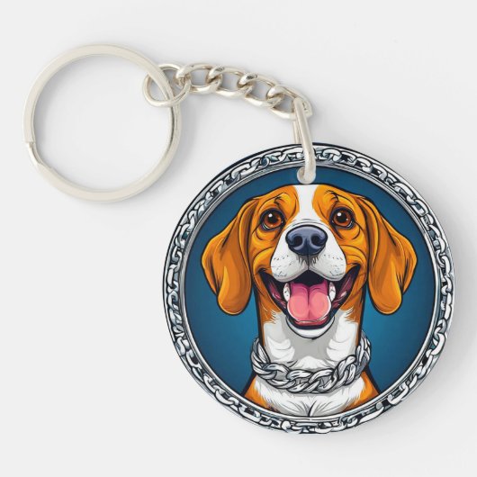 日常使いにぴったりなキュートなビーグル犬の肖像ギフト キーホルダー (正面)