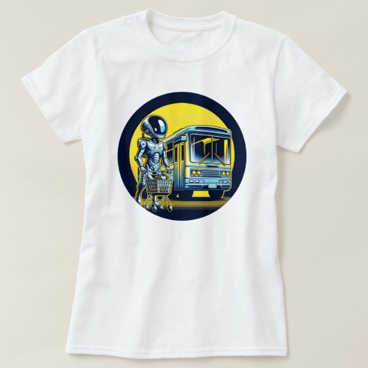 日常生活でのSci-Fi -おもしろいエイリアン&ロボットデザイン Tシャツ (デザイン正面)