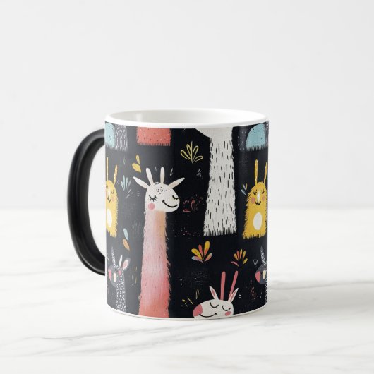 日常的に使用できるシームレスなラマパターンおもしろいデザイン モーフィングマグカップ (正面左)