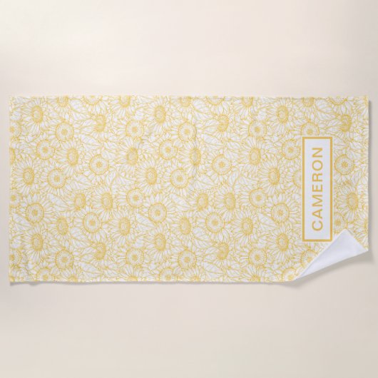 日当たりの良いひまわり模様 ビーチタオル (正面)