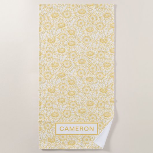 日当たりの良いひまわり模様 ビーチタオル (正面)