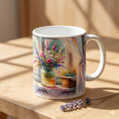 日当たりの良いコテージの窓辺の野の花 コーヒーマグカップ