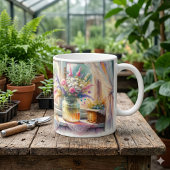 日当たりの良いコテージの窓辺の野の花 コーヒーマグカップ