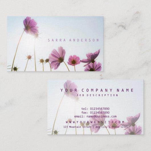 日当たりの良いスマイル/ピンクデイジー花フローラ 名刺 (正面/裏面)