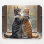 日当たりの良いドアウェイで抱き合うトラ猫たち マウスパッド (正面)