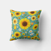 日当たりの良いヒマワリとデイジーメドウパターン クッション (裏面)