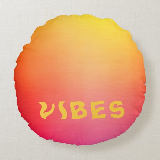 日当たりの良い'ビーズピンクオレンジと黄グラデーション色 ラウンドクッション (正面)