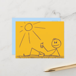 日当たりの良いビーチスティックフィギュア黄色はがき ポストカード