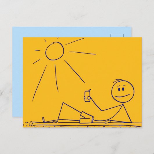 日当たりの良いビーチスティックフィギュア黄色はがき ポストカード (正面/裏面)