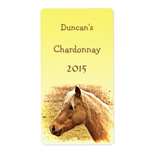 日当たりの良いブロンドと茶色の馬の動物ワインラベル ラベル (正面)