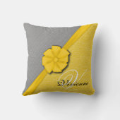 日当たりの良いリボン、2トーン黄色の波グレーのファブリック クッション (裏面)