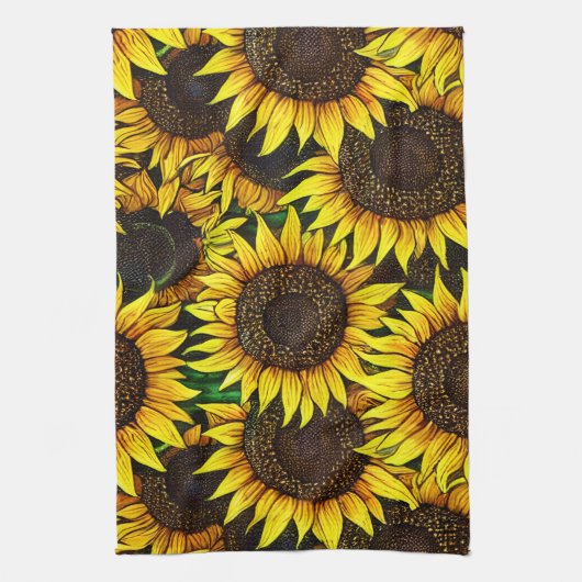 日当たりの良い大きなひまわりパターン キッチンタオル (縦)