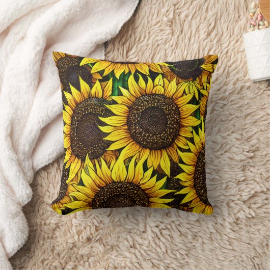 日当たりの良い大きなひまわりパターン クッション (ブランケット)