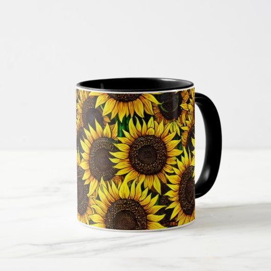 日当たりの良い大きなひまわりパターン マグカップ (正面右)