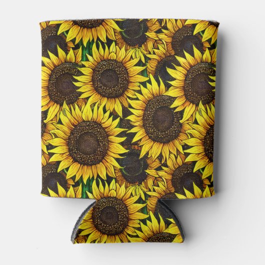 日当たりの良い大きなひまわりパターン 缶クーラー (正面)