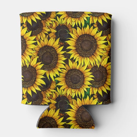 日当たりの良い大きなひまわりパターン 缶クーラー (裏面)