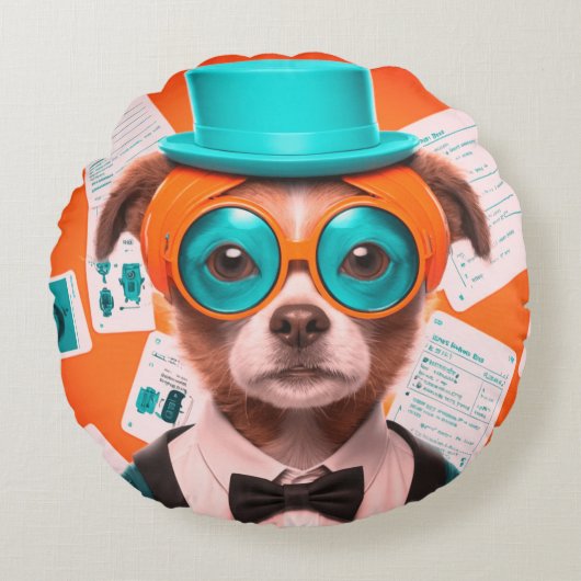 日当たりの良い子犬の丸枕 ラウンドクッション (正面)