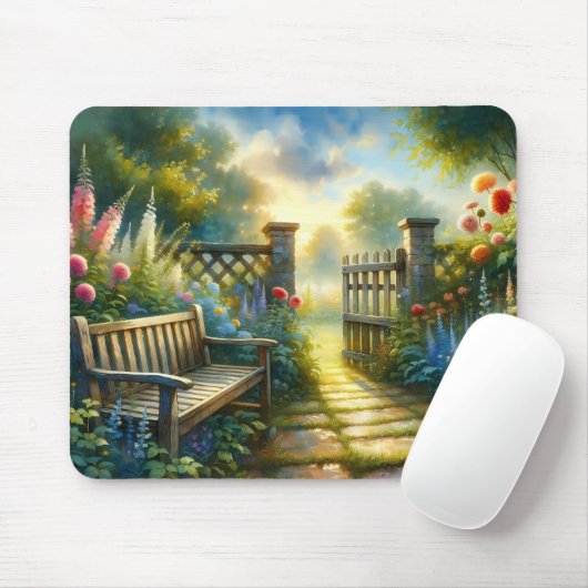 日当たりの良い庭の小道のゲートの風景 マウスパッド (マウス)