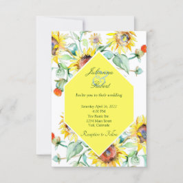日当たりの良い水の色ひまわり結婚の花 招待状