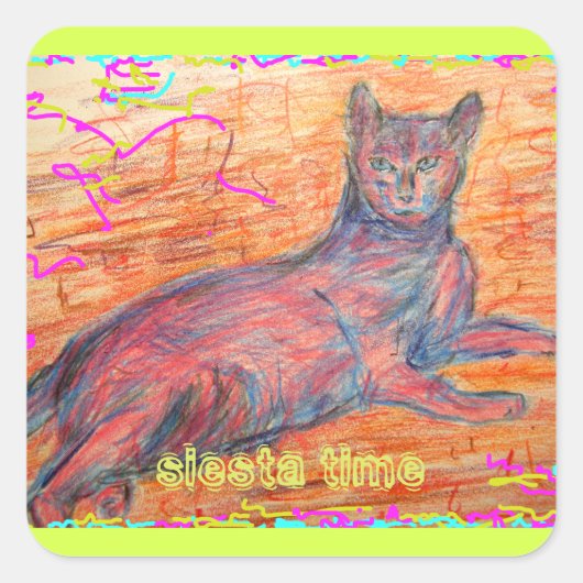日当たりの良い石畳の猫のシエスタタイム スクエアシール (正面)