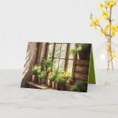 日当たりの良い窓に鉢植えの植物 カード (黄色い花)