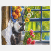日当たりの良い窓辺の猫 フリースブランケット (正面(横))