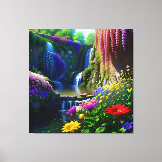 日当たりの良い花の滝の美しい風景 キャンバスプリント (正面)