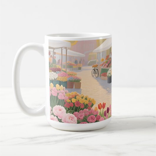 日当たりの良い花の通り景色 コーヒーマグカップ (左)