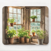 日当たりの良い農家の窓に鉢植え マウスパッド (正面)