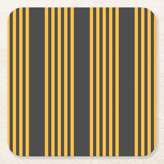 日当たりの良い黄色と炭5ストライプパターン スクエアペーパーコースター (正面)
