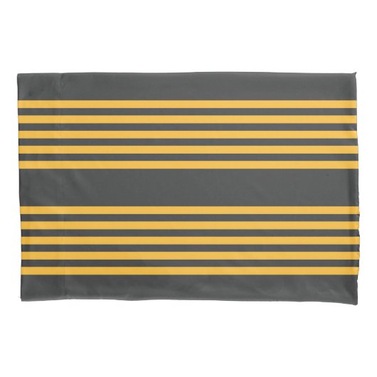 日当たりの良い黄色と炭5ストライプパターン 枕カバー (正面)