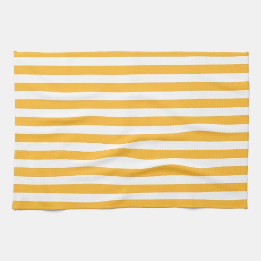 日当たりの良い黄色と白いキャンディストライプー キッチンタオル (横)