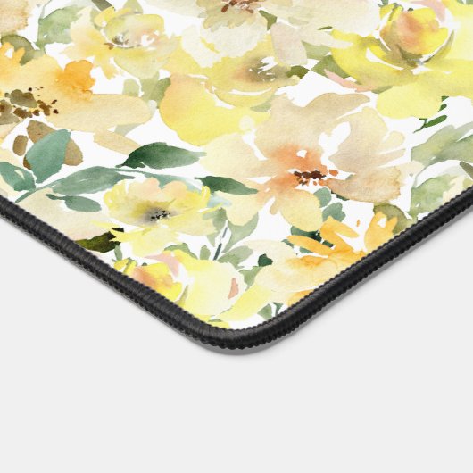 日当たりの良い黄色の水色の花模様スパイラル デスクマット (コーナー)