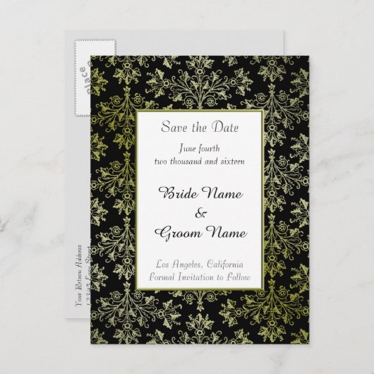 日救エレガント金ダマスク模様カード 案内ポストカード (正面/裏面)