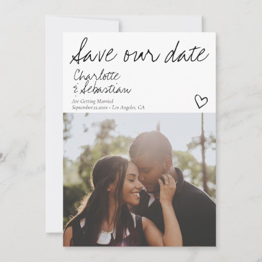 日救付き手書きパーソナライズされた写真 セーブザデート (正面)