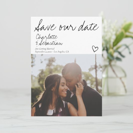 日救付き手書きパーソナライズされた写真 セーブザデート (スタンド正面)