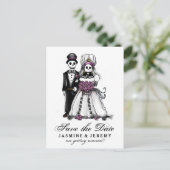 日救付ハロウィーンスケルトン紫ポストカード 案内ポストカード (スタンド正面)