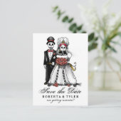 日救付ハロウィーンスケルトン赤いポストカード 案内ポストカード (スタンド正面)