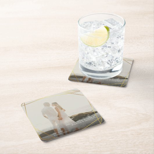 日救付幾何金ゴールドプリズムフォトフレーム スクエアペーパーコースター (インサイチュ)