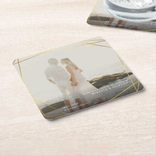 日救付幾何金ゴールドプリズムフォトフレーム スクエアペーパーコースター (アングル)