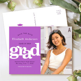 日救付紫の卒業写真のはっきりしたタイポグラフィ インビテーションポストカード