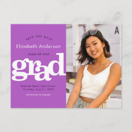 日救付紫の卒業写真のはっきりしたタイポグラフィ インビテーションポストカード