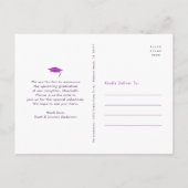 日救付紫の卒業写真のはっきりしたタイポグラフィ インビテーションポストカード (裏面)